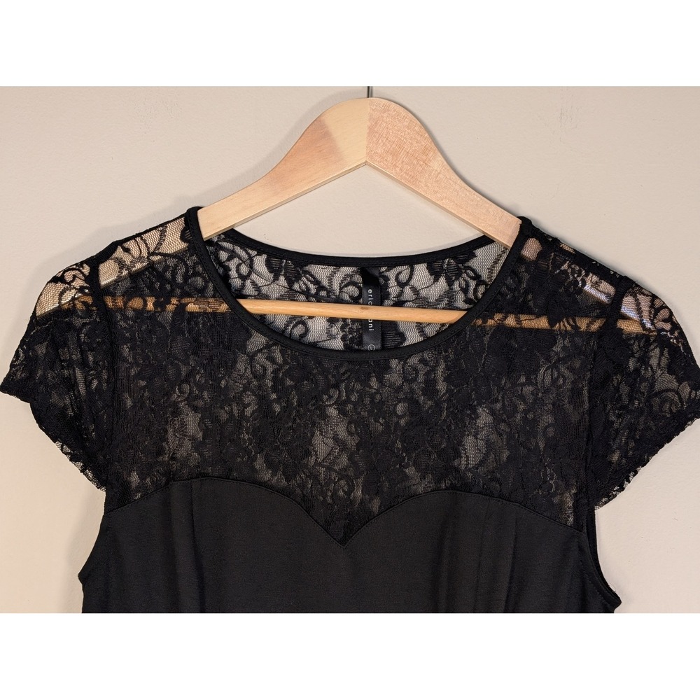 Eric + Lani Black Lace Yoke Cap Sleeve Sheath Mini Dress Women Size Large NWT